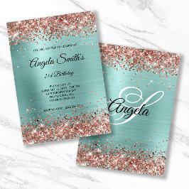 Invitación Monograma de Relieve metalizado turquesa Rosa espu