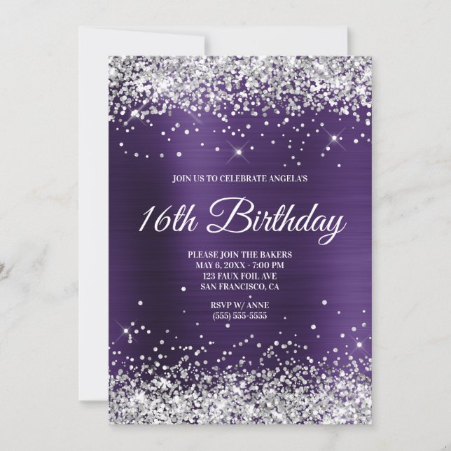 Invitación Monograma de Relieve metalizado violeta oscuro Pur (Anverso)