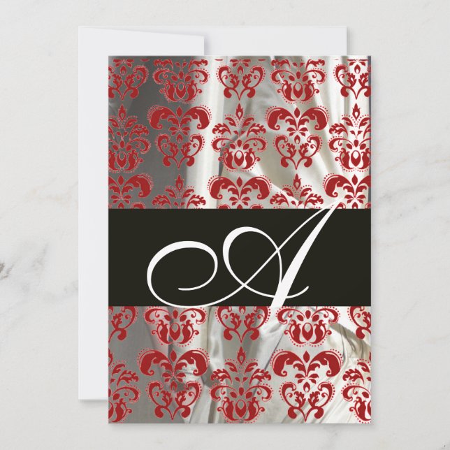 INVITACIÓN MONOGRAMA DE ROJO NEGRO BLANCO DE SEDA DAMASK (Anverso)