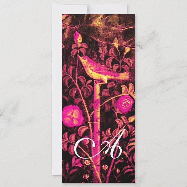 Invitación MONOGRAMA DE ROSAS Y RUISENOR, Rojo Negro Champán (Anverso)