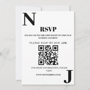 Invitación Monograma de RSVP de boda minimalista en blanco y