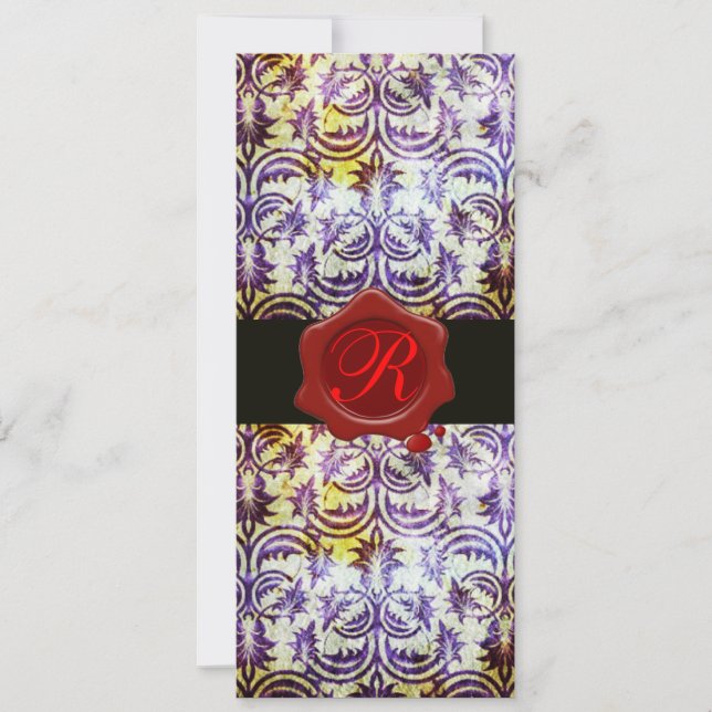 Invitación MONOGRAMA DE SELLO DE CERO ROJO ANTIGUO DAMASK, pú (Anverso)