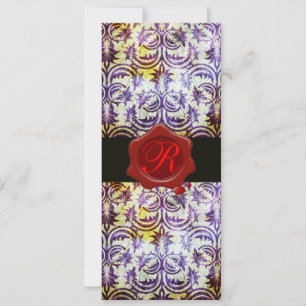 Invitación MONOGRAMA DE SELLO DE CERO ROJO ANTIGUO DAMASK, pú