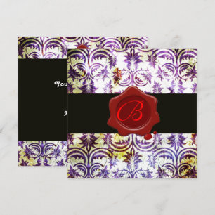 Invitación MONOGRAMA DE SELLO DE LACA ROJO DAMASCO ANTIGUO, p