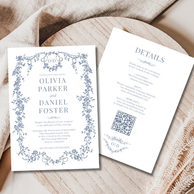 Invitación Monograma de un Boda azul polvoriento en Victoria (Subido por el creador)