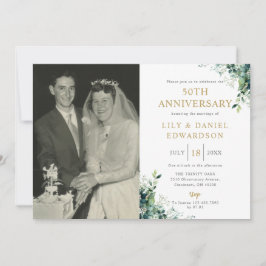 Invitación Monograma de Verdor Foto 50 Aniversario de Boda