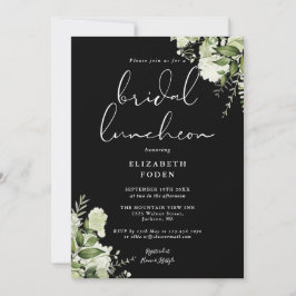 Invitación Monograma De Verdor Luncheon De Novias Negras Y Bl