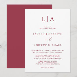 Invitación Monograma de vino rojo Boda Minimalista simple Inv