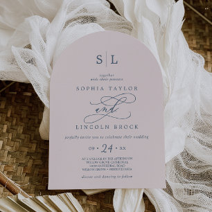 Invitación Monograma del Arco de SOPHIA Rubor rosa y Boda de