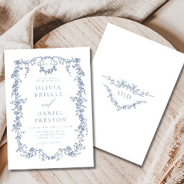 Invitación Monograma del Boda azul polvoriento de Francia