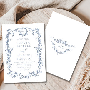 Invitación Monograma del Boda azul polvoriento de Francia