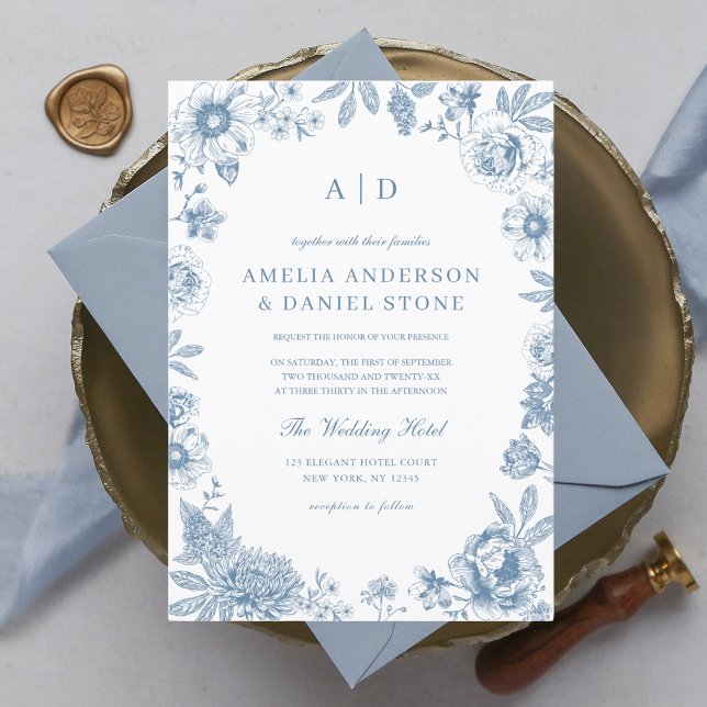 Invitación Monograma del Boda azul turbio de Victoria (Subido por el creador)