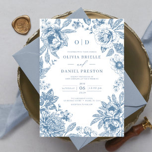 Invitación Monograma del Boda azul turbio de Victoria