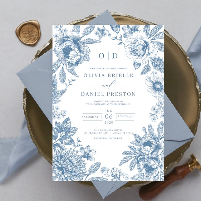 Invitación Monograma del Boda azul turbio de Victoria (Subido por el creador)