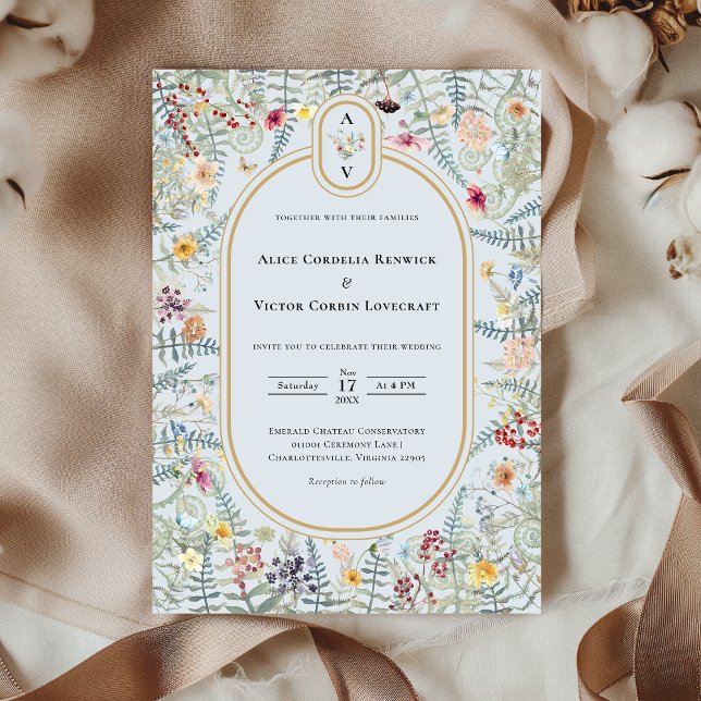 Invitación Monograma del Boda azul turbio vintage (Subido por el creador)
