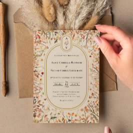 Invitación Monograma del Boda beige de otoño rústico vintage
