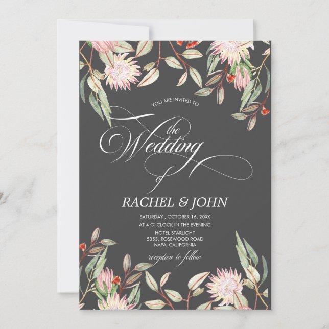 Invitación Monograma del Boda caligráfico de las flores austr (Anverso)