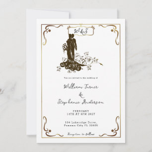 Invitación Monograma del Boda de la novia Gold Groom Silhouet