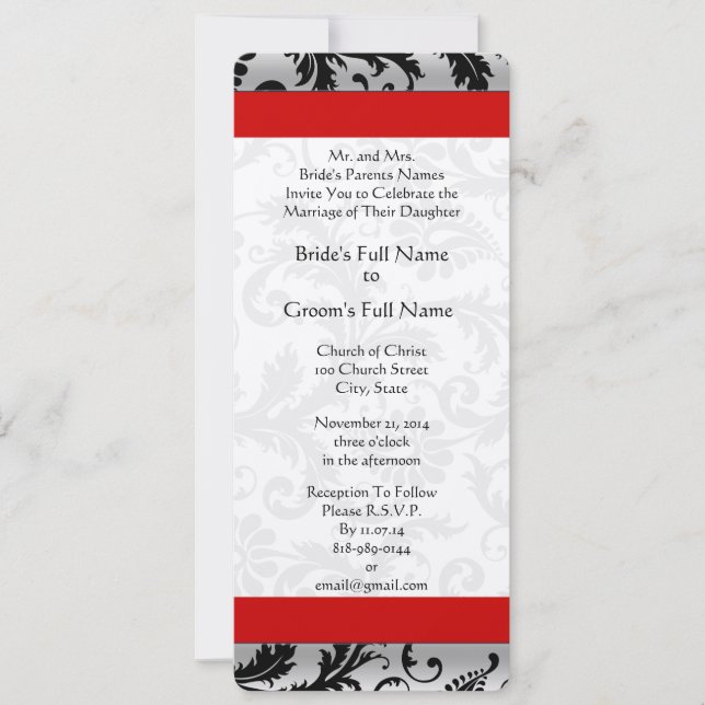 Invitación Monograma del Boda de muelles de Damask gris y neg (Anverso)