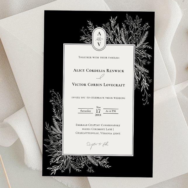 Invitación Monograma del Boda de verde blanco y negro (Subido por el creador)
