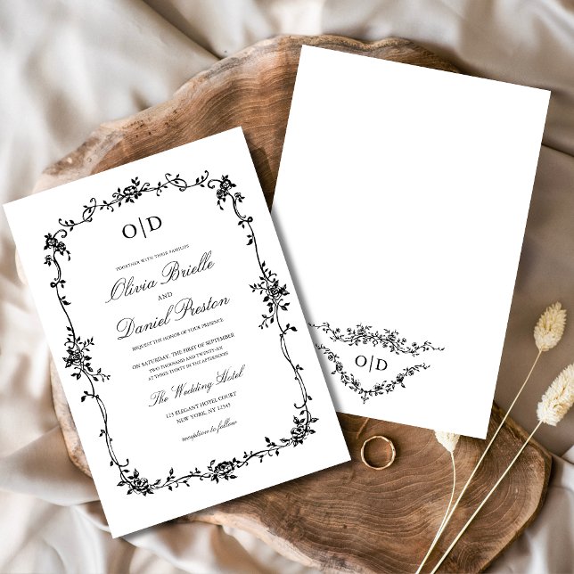 Invitación Monograma del Boda floral blanco victoriano (Subido por el creador)