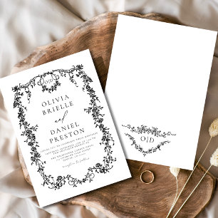Invitación Monograma del Boda floral negro victoriano