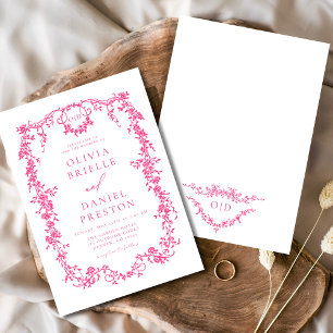 Invitación Monograma del Boda floral rosado Victoriano