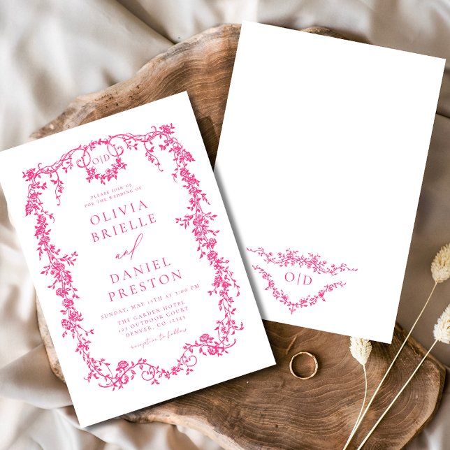 Invitación Monograma del Boda floral rosado Victoriano (Subido por el creador)