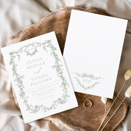 Invitación Monograma del Boda floral verde sage victoriano