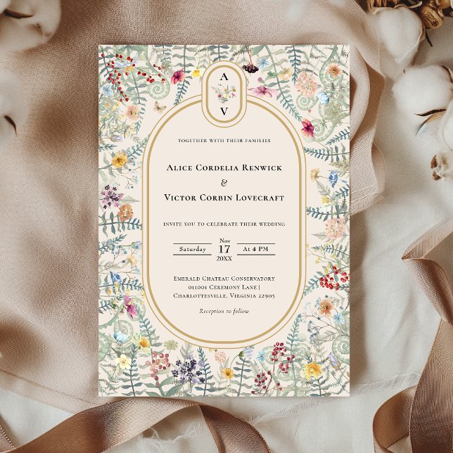 Invitación Monograma del Boda inventivo Fern Beige (Subido por el creador)