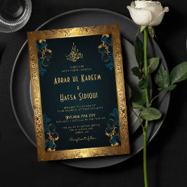 Invitación Monograma del Boda islámico del marco de oro ruso 