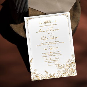 Invitación Monograma del Boda islámico Moda floral de oro rus