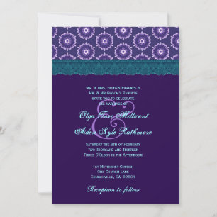 Invitación Monograma del Boda Verde azulado azul y morado