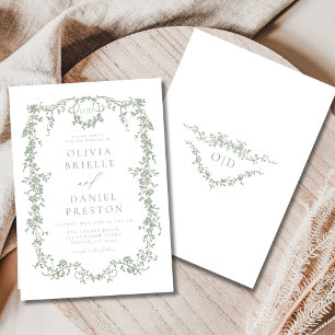 Invitación Monograma del Boda verde sabio de Victoria