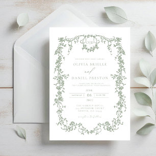 Invitación Monograma del Boda verde sabio victoriano