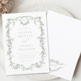 Invitación Monograma del Boda verde sabio victoriano