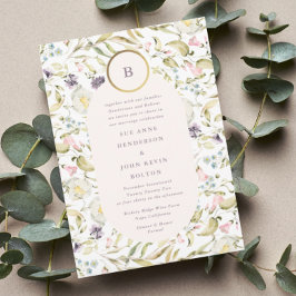 Invitación Monograma del Círculo Oro Boda del Óvalo de Flor S