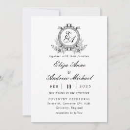 Invitación Monograma del Escudo blanco negro de leafía