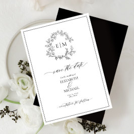 Invitación Monograma del Escudo blanco negro de leafy Guardar