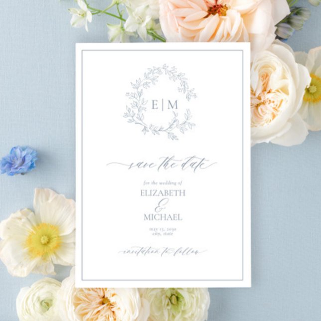 Invitación Monograma del Escudo de espuma azul turbio Guardar (Subido por el creador)
