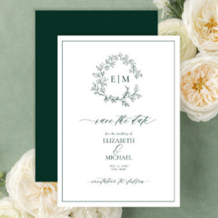 Invitación Monograma del Escudo de Leafy Verde Esmeralda salv