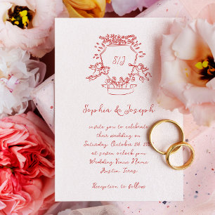 Invitación Monograma del Escudo dibujado de mano roja caprich