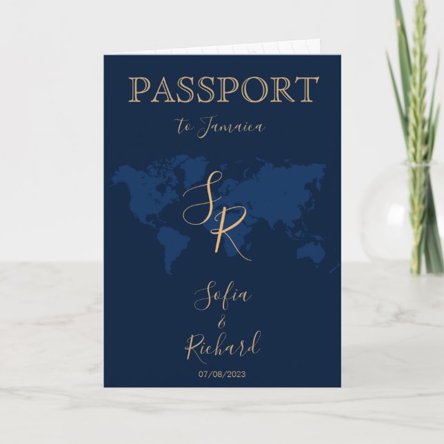 Invitación Monograma del mapa mundial de pasaporte de destino (Anverso)