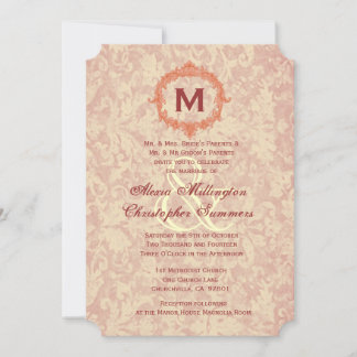 Invitación Monograma del marco del vintage del damasco de