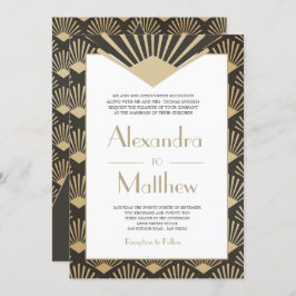 Invitación Monograma del oro del Boda Art Deco con 20 años