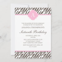 Monograma del patrón de cebra marrón y rosa