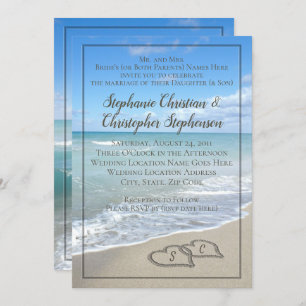 Invitación Monograma del Personalizado de bodas en la playa d