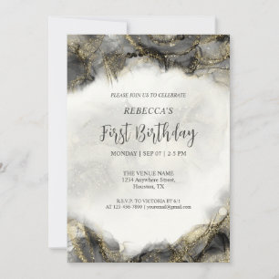Invitación Monograma del Purpurina de mármol de oro blanco y