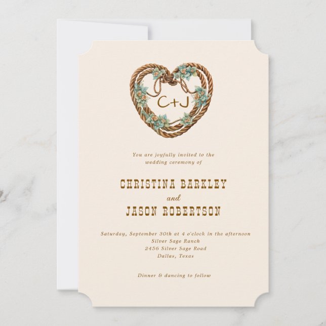 Invitación Monograma del Rancho Occidental todo en un Boda (Anverso)
