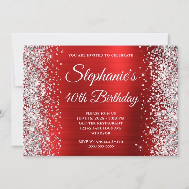 Invitación Monograma del Relieve metalizado Rojo Purpurina Pl (Anverso)